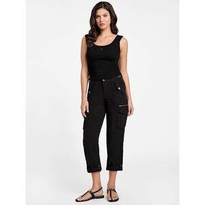 NEW Guess Nessi Linen Blend Cargo Pants in Jet Black Multi